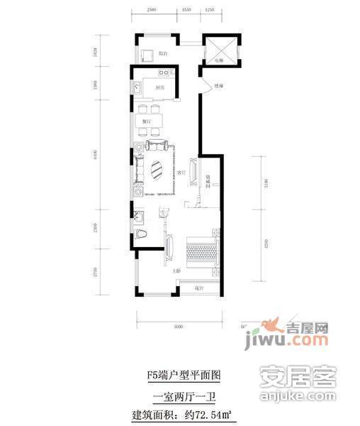 顺鑫花语2室1厅1卫96㎡户型图