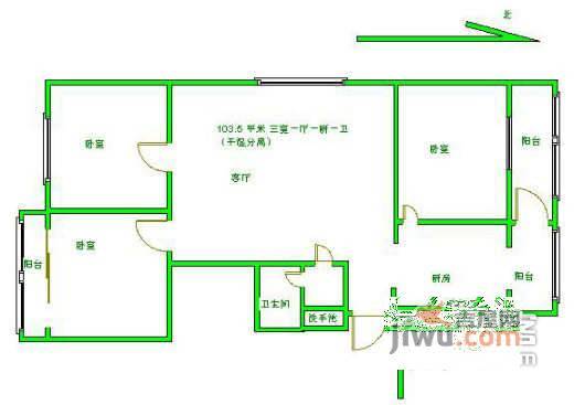 彩俸小区3室1厅1卫110㎡户型图