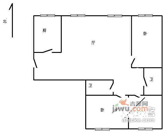 裕龙花园二区3室1厅2卫108㎡户型图