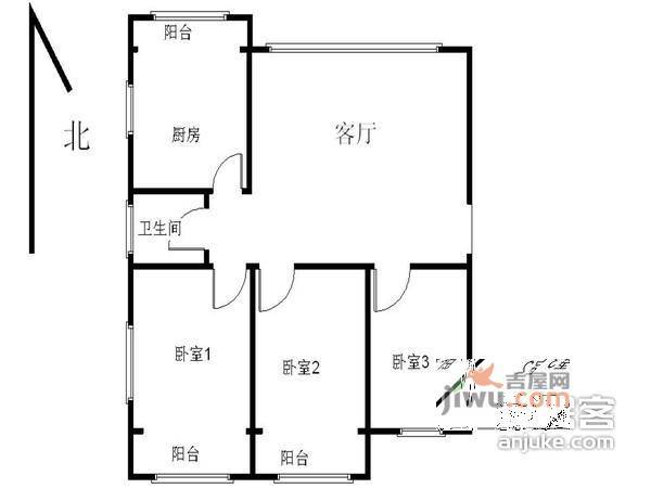 幸福东区3室1厅1卫102㎡户型图