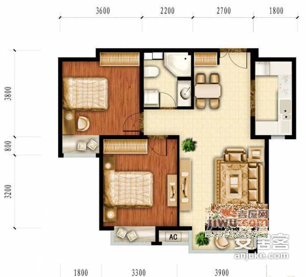 红杉一品2室2厅1卫87㎡户型图