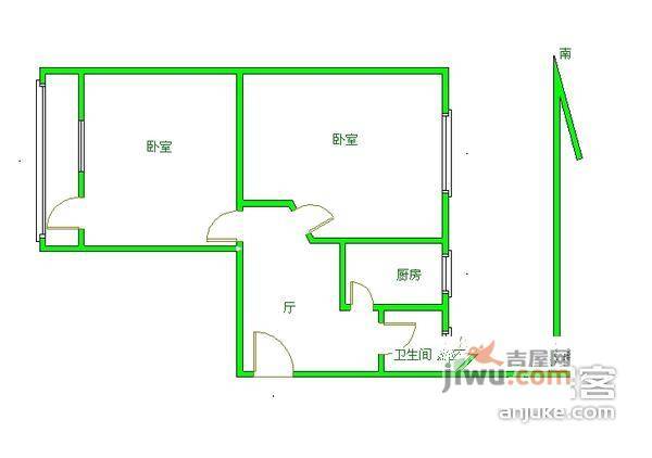 十万平小区2室1厅1卫74㎡户型图