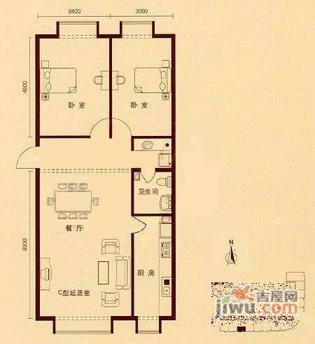 曦景长安2室1厅1卫户型图