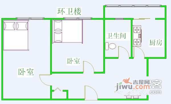 古城环卫楼2室1厅1卫60㎡户型图