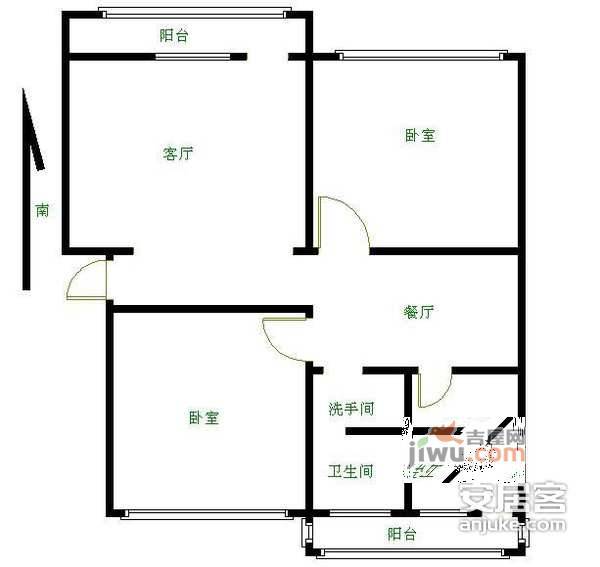 模式口北里2室2厅1卫105㎡户型图