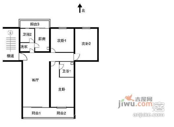 海辉公寓3室1厅1卫116㎡户型图