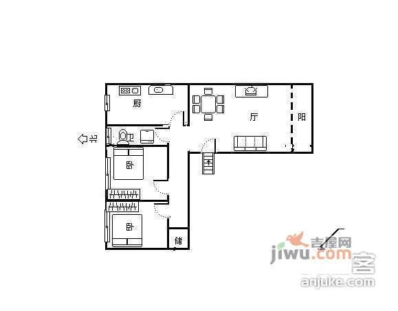 和枫雅居2室1厅1卫95㎡户型图