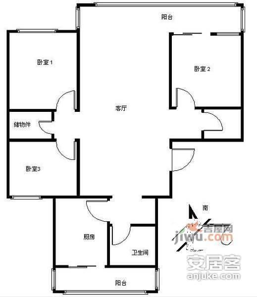 天辉公寓3室2厅2卫126㎡户型图