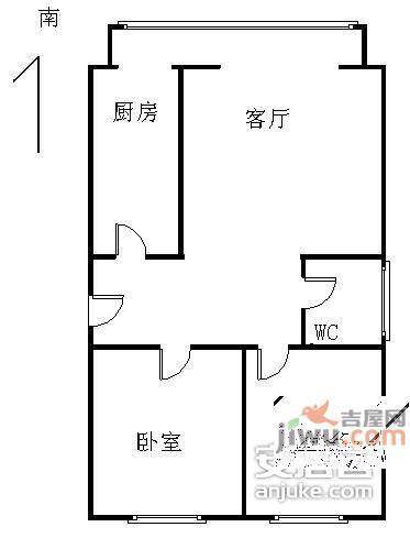 鲁谷74号院2室1厅1卫68㎡户型图