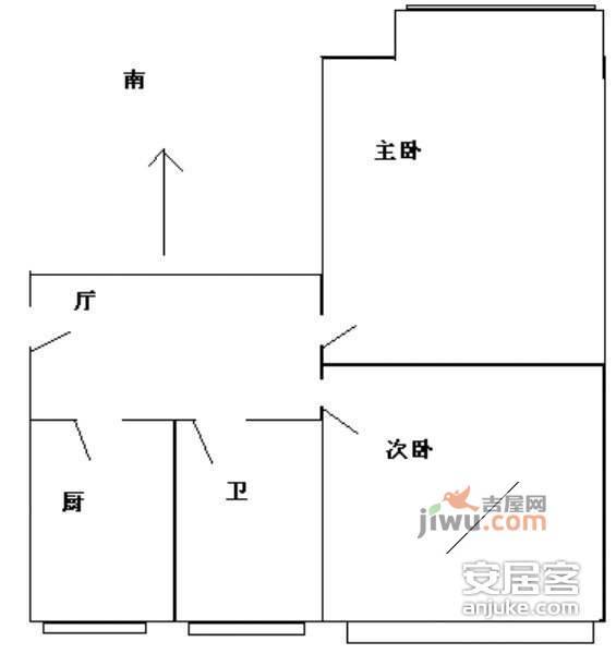 鲁谷74号院2室1厅1卫68㎡户型图