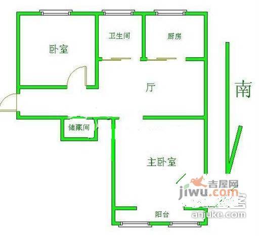 西井三区2室1厅1卫65㎡户型图