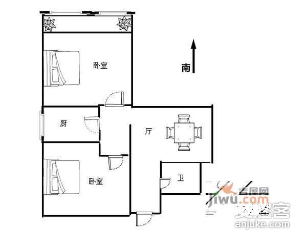 首钢物业苹果园二区2室1厅1卫86㎡户型图