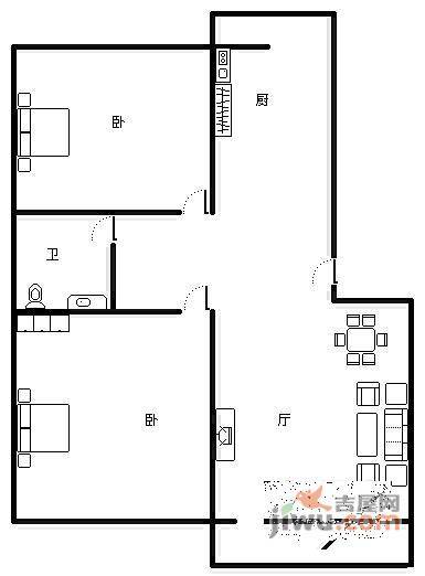 沙河东区2室2厅1卫103㎡户型图