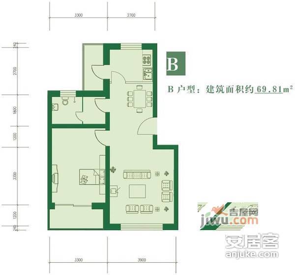 牡丹园1室2厅1卫71㎡户型图