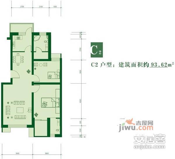 牡丹园2室1厅2卫户型图