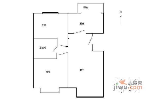 临镜苑2室2厅1卫100㎡户型图