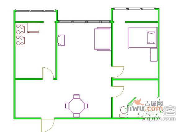 承泽苑1室1厅1卫62㎡户型图