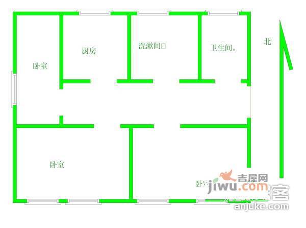 门头沟东方小区3室1厅1卫74㎡户型图