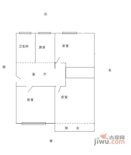 双峪小区3室1厅1卫56㎡户型图