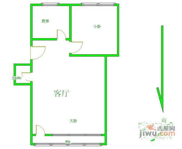 城子二斜井1室1厅1卫42㎡户型图