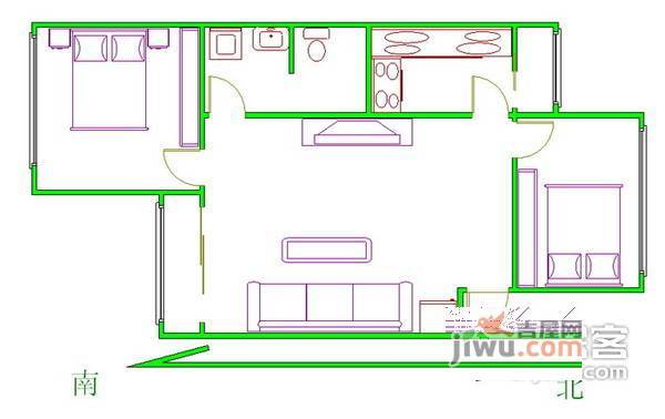 新河小区2室1厅1卫70㎡户型图