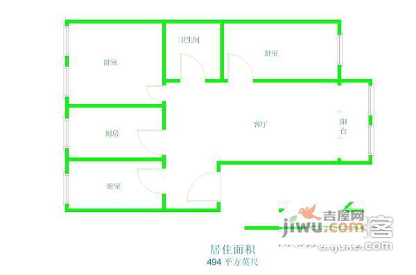 潭柘山城小区3室1厅1卫105㎡户型图