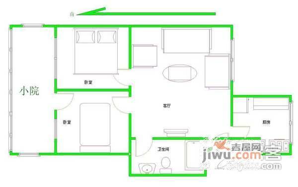 中门花园2室1厅1卫90㎡户型图