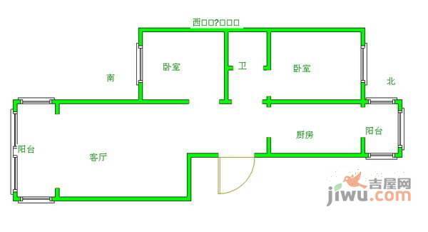 倚山嘉园2室1厅1卫135㎡户型图