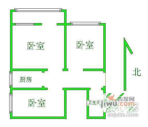 清华园3室1厅1卫74㎡户型图