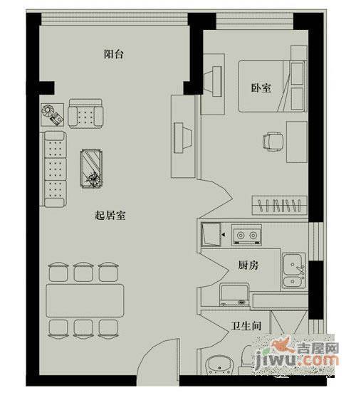 会城门小区1室1厅1卫47㎡户型图