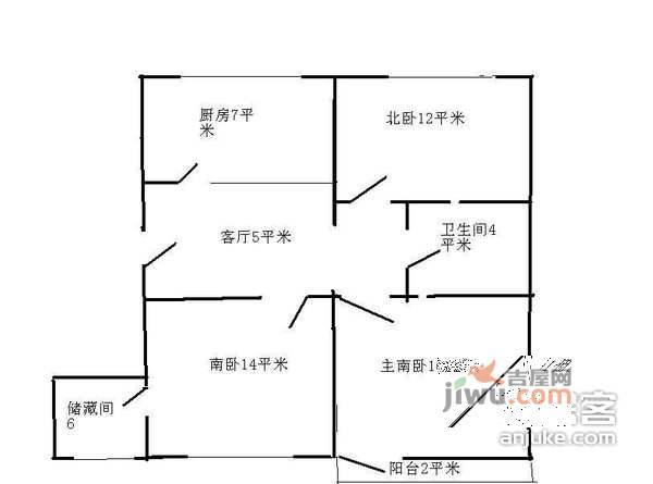 金沟河3号院3室1厅1卫80㎡户型图