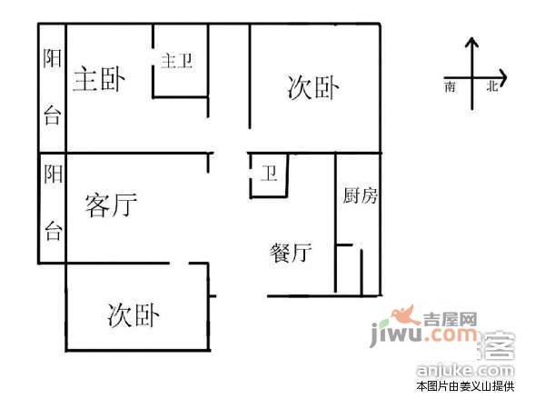 天秀花园荷塘月舍3室1厅1卫121㎡户型图