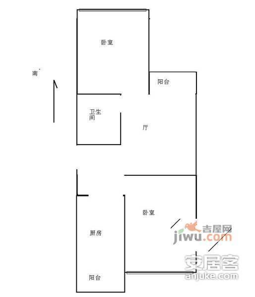 百旺新城春晖园2室1厅1卫87㎡户型图