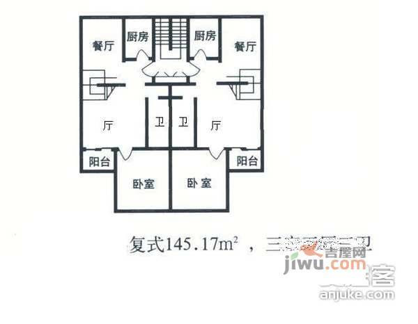 育新嘉园3室2厅2卫140㎡户型图