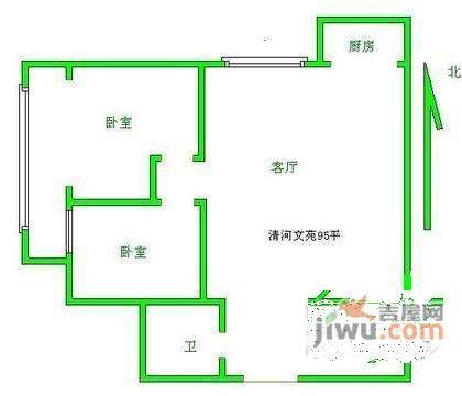 清河文苑2室1厅1卫98㎡户型图