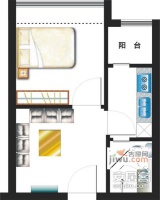 毛纺北小区1室1厅1卫59㎡户型图