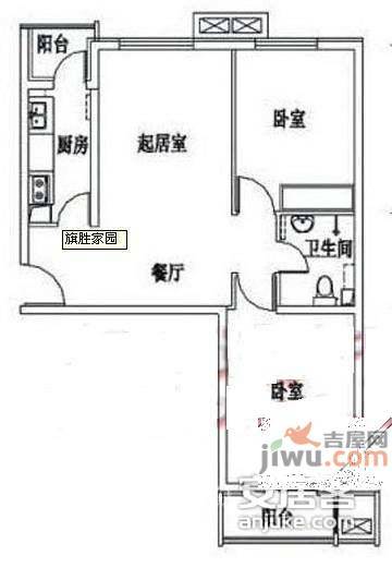 旗胜家园2室1厅1卫户型图