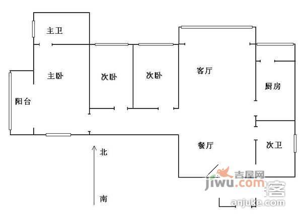 汇新家园2室2厅2卫101㎡户型图