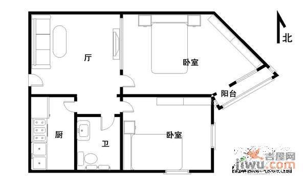 牡丹园北里小区2室1厅1卫79㎡户型图