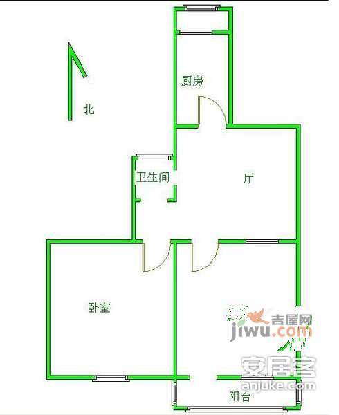 百万庄中里2室1厅1卫62㎡户型图