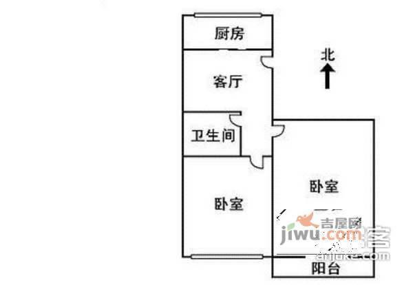 百万庄中里2室1厅1卫62㎡户型图