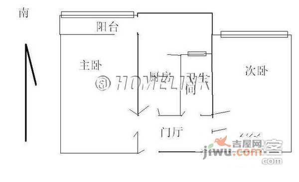 上地城铁朱房村2室1厅1卫57㎡户型图