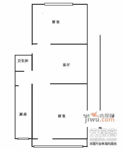 二里庄北里2室1厅1卫65㎡户型图