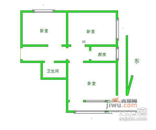 蓟门里东区3室1厅1卫95㎡户型图