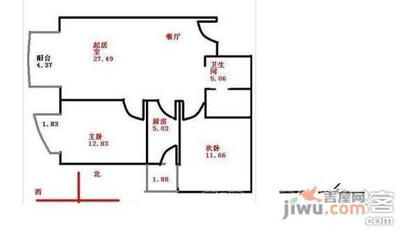 文成杰座2室1厅1卫126㎡户型图