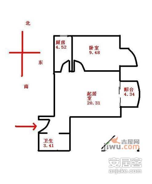 文成杰座1室1厅1卫68㎡户型图