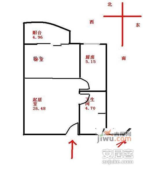 文成杰座1室1厅1卫68㎡户型图