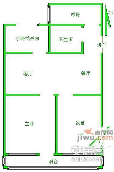 城华园2室2厅1卫108㎡户型图