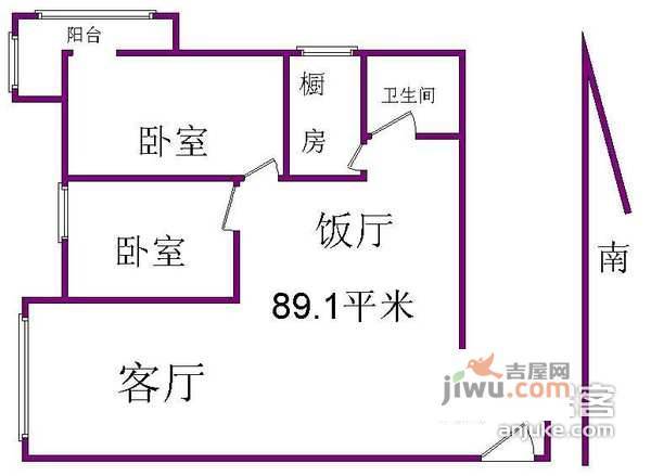 学知园2室2厅1卫108㎡户型图