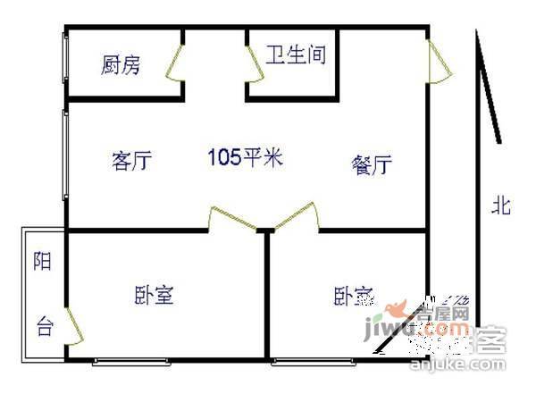 学知园2室2厅1卫108㎡户型图